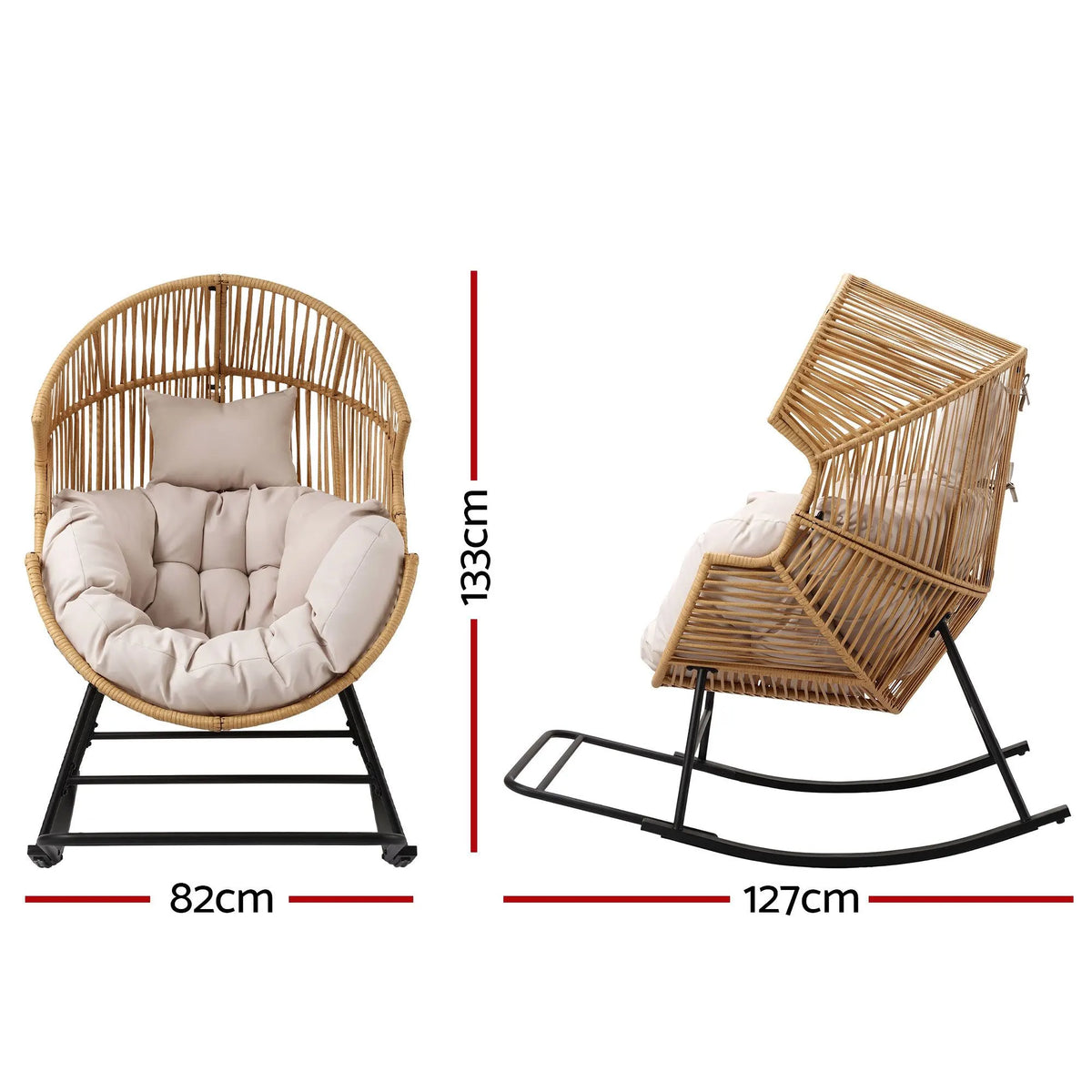 Gardeon Outdoor Egg Rocking Chair Rattan Lounger with Thick Cushion Patio Furniture Natural - Image 3