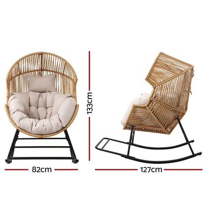 Gardeon Outdoor Egg Rocking Chair Rattan Lounger with Thick Cushion Patio Furniture Natural - Image 3