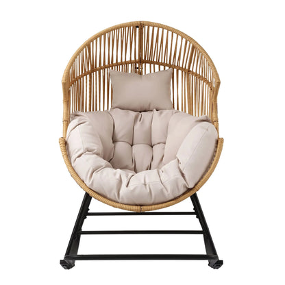Gardeon Outdoor Egg Rocking Chair Rattan Lounger with Thick Cushion Patio Furniture Natural - Image 4