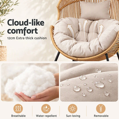 Gardeon Outdoor Egg Rocking Chair Rattan Lounger with Thick Cushion Patio Furniture Natural - Image 8