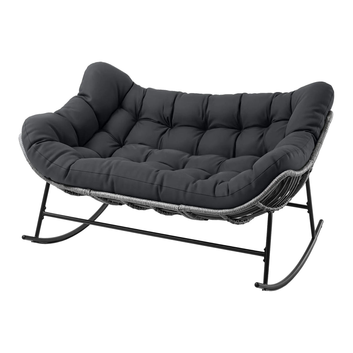 Gardeon Outdoor Rocking Chair Loveseat Wicker 2 Seater Cushion Patio Furniture Grey - Image 2