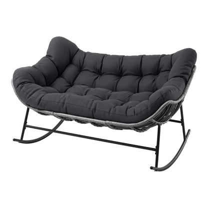 Gardeon Outdoor Rocking Chair Loveseat Wicker 2 Seater Cushion Patio Furniture Grey - Image 2