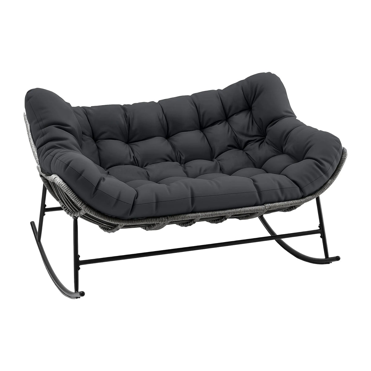 Gardeon Outdoor Rocking Chair Loveseat Wicker 2 Seater Cushion Patio Furniture Grey - Image 4