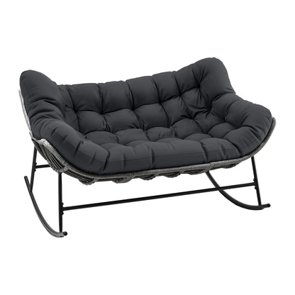 Gardeon Outdoor Rocking Chair Loveseat Wicker 2 Seater Cushion Patio Furniture Grey - Image 4