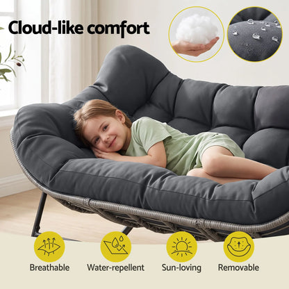 Gardeon Outdoor Rocking Chair Loveseat Wicker 2 Seater Cushion Patio Furniture Grey - Image 8