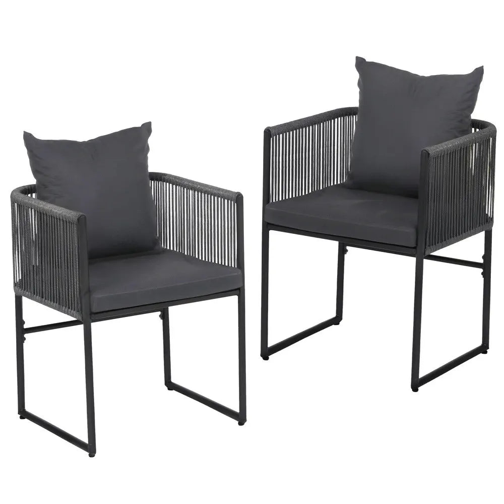 Gardeon 2PC Outdoor Dining Chairs Woven Rope Chair Patio Furniture Garden Steel