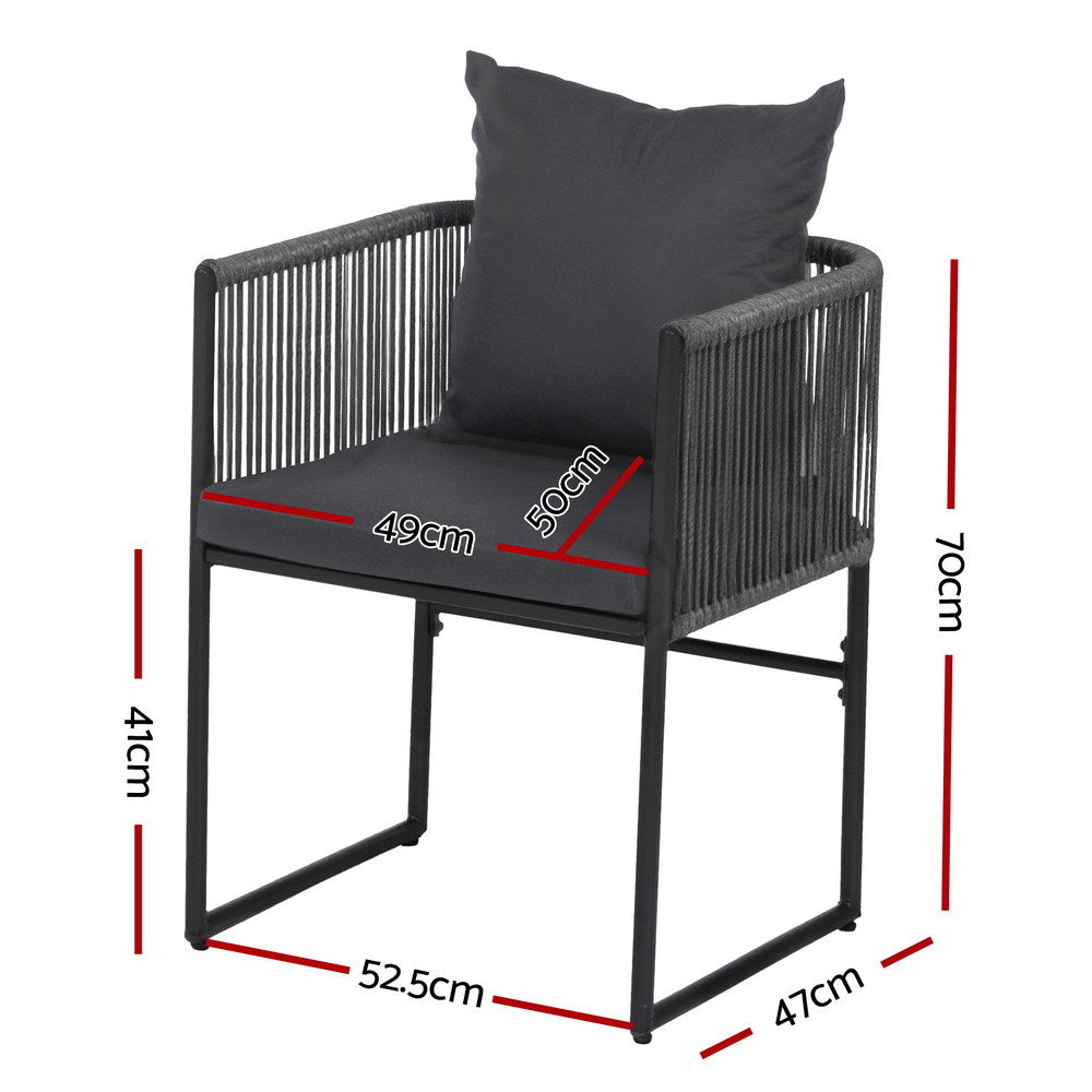 Gardeon 2PC Outdoor Dining Chairs Woven Rope Chair Patio Furniture Garden Steel - Image 2