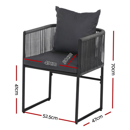 Gardeon 2PC Outdoor Dining Chairs Woven Rope Chair Patio Furniture Garden Steel - Image 2