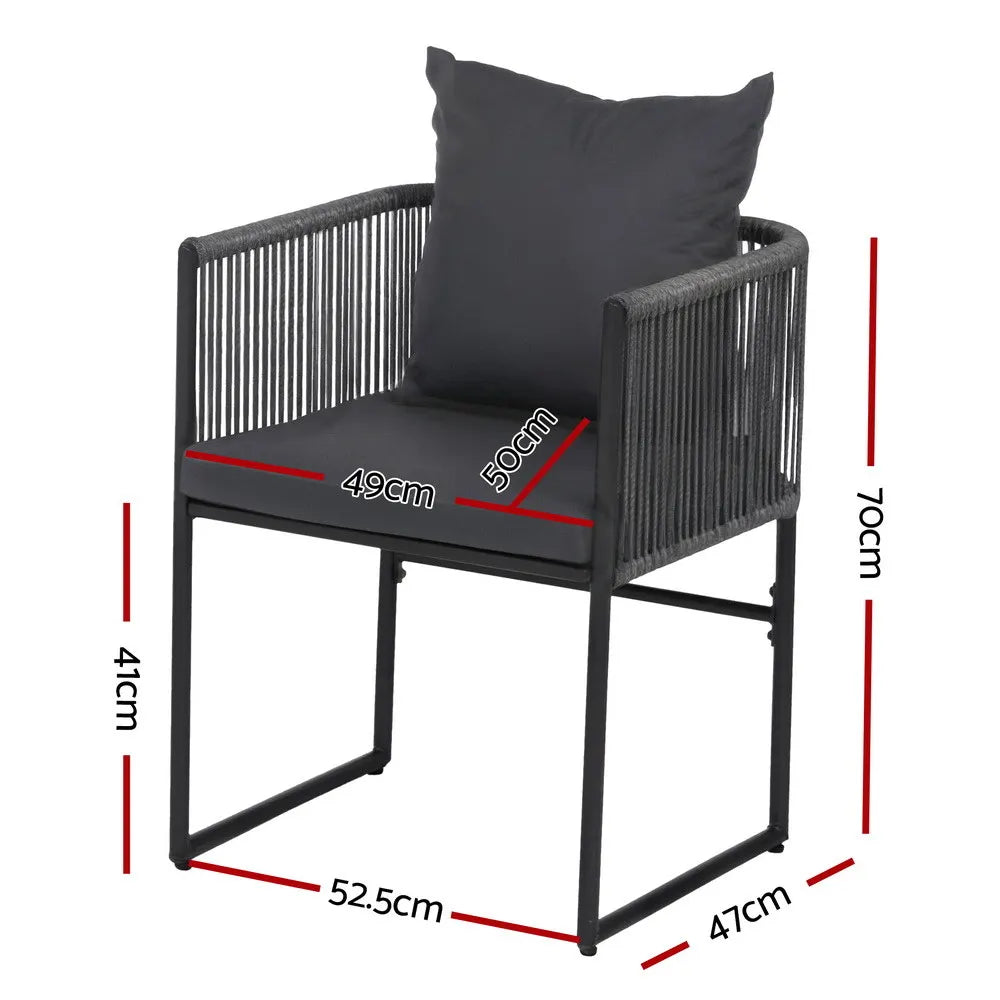 Gardeon 2PC Outdoor Dining Chairs Woven Rope Chair Patio Furniture Garden Steel - Image 2