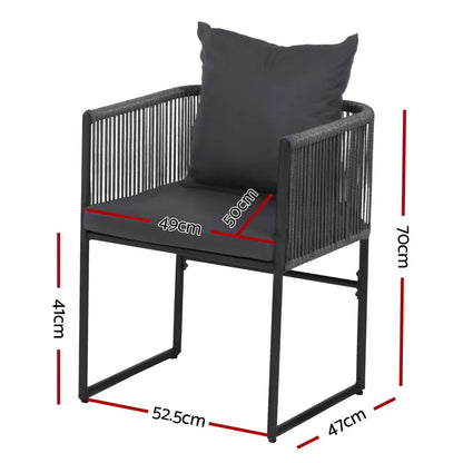 Gardeon 2PC Outdoor Dining Chairs Woven Rope Chair Patio Furniture Garden Steel - Image 2