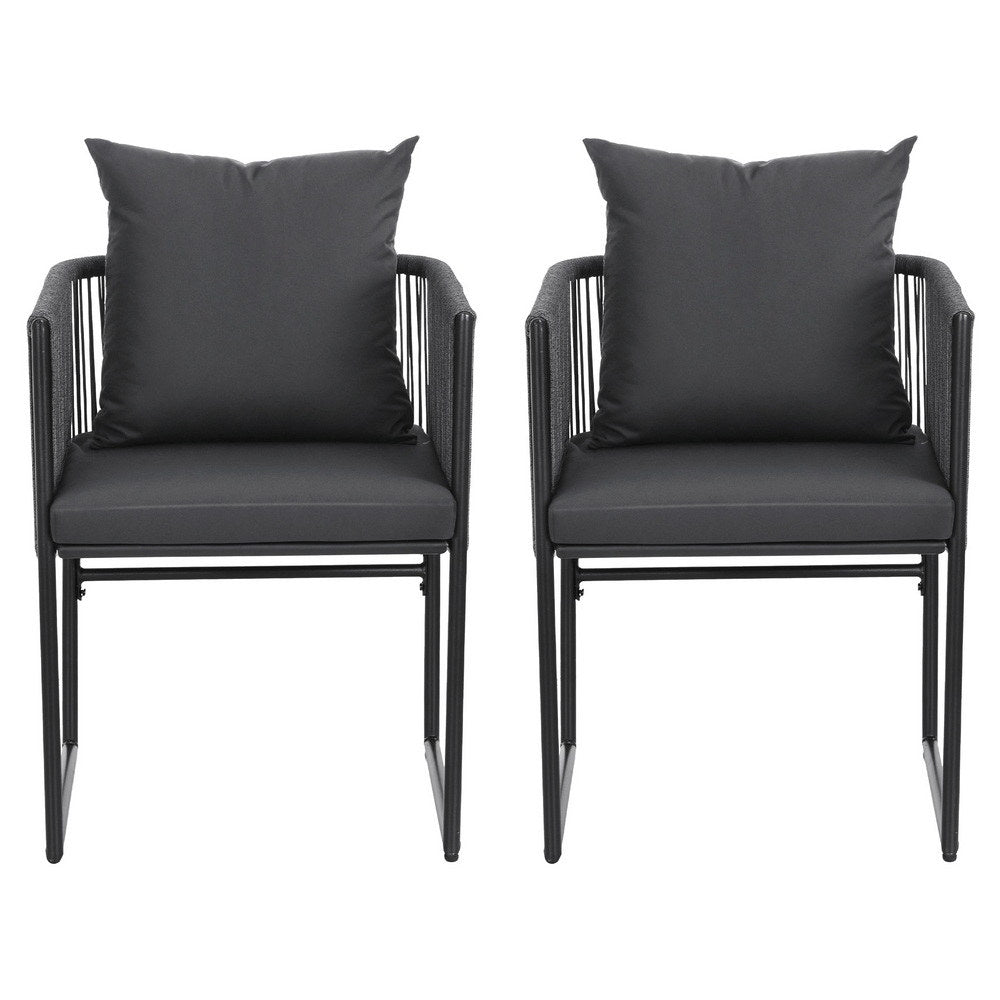 Gardeon 2PC Outdoor Dining Chairs Woven Rope Chair Patio Furniture Garden Steel - Image 3