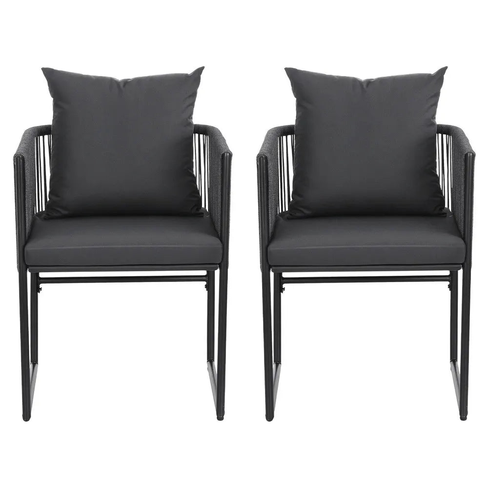 Gardeon 2PC Outdoor Dining Chairs Woven Rope Chair Patio Furniture Garden Steel - Image 3