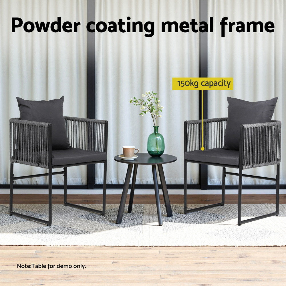 Gardeon 2PC Outdoor Dining Chairs Woven Rope Chair Patio Furniture Garden Steel - Image 4
