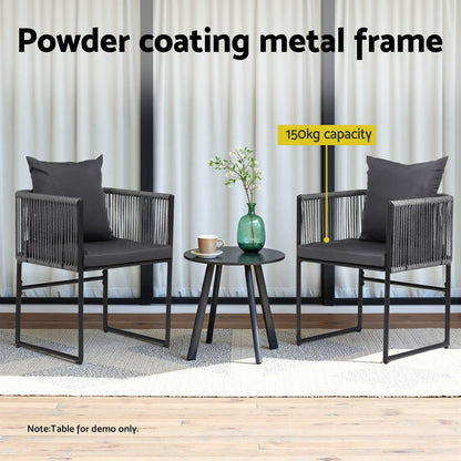 Gardeon 2PC Outdoor Dining Chairs Woven Rope Chair Patio Furniture Garden Steel - Image 4