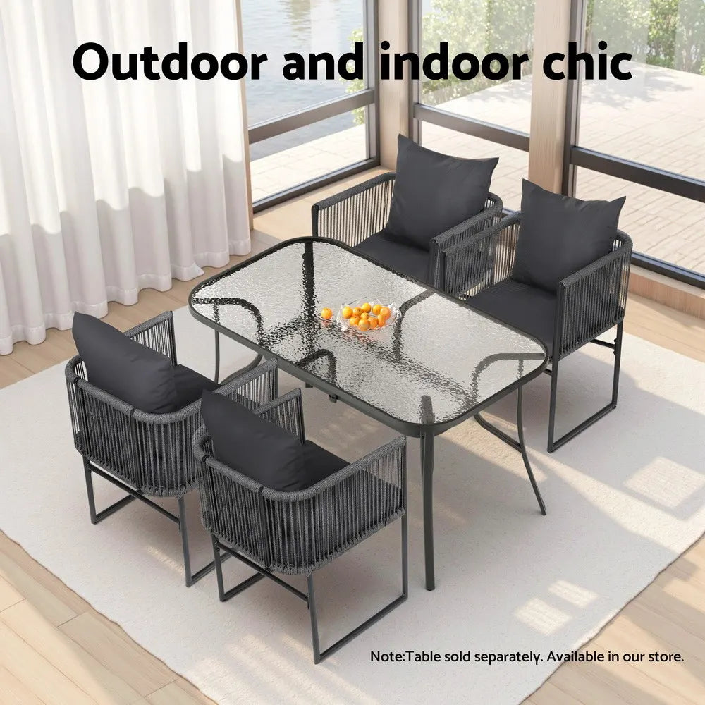 Gardeon 2PC Outdoor Dining Chairs Woven Rope Chair Patio Furniture Garden Steel - Image 6