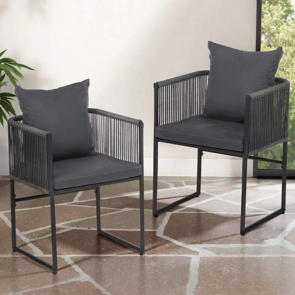 Gardeon 2PC Outdoor Dining Chairs Woven Rope Chair Patio Furniture Garden Steel - Image 7