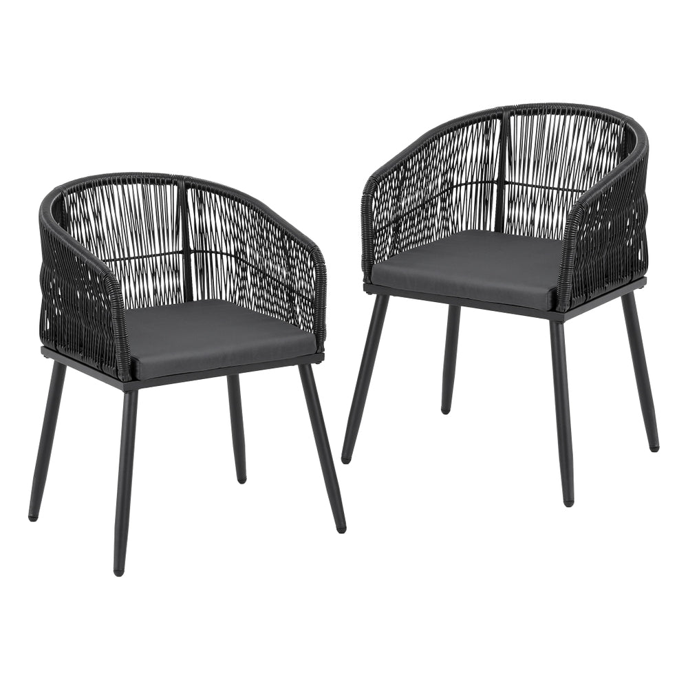 Gardeon 2PC Outdoor Dining Chairs Wicker Chair Patio Furniture Garden Steel Black - Image 2