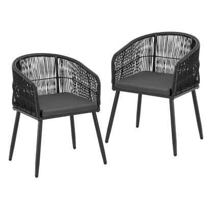 Gardeon 2PC Outdoor Dining Chairs Wicker Chair Patio Furniture Garden Steel Black - Image 2