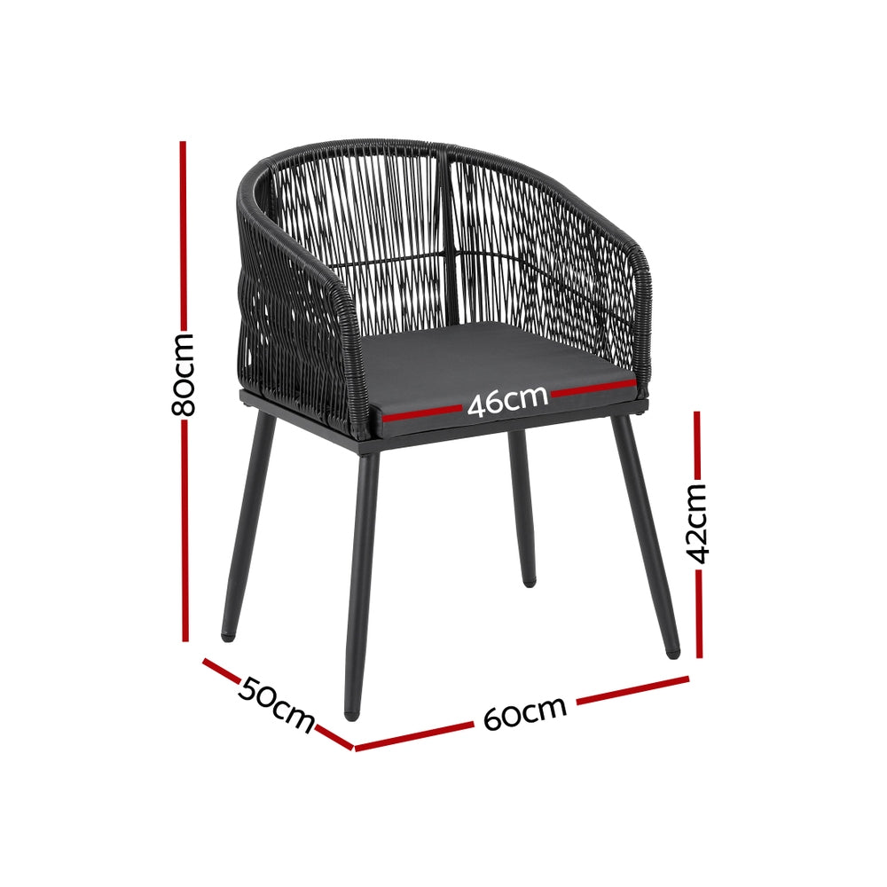 Gardeon 2PC Outdoor Dining Chairs Wicker Chair Patio Furniture Garden Steel Black - Image 3