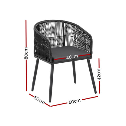 Gardeon 2PC Outdoor Dining Chairs Wicker Chair Patio Furniture Garden Steel Black - Image 3