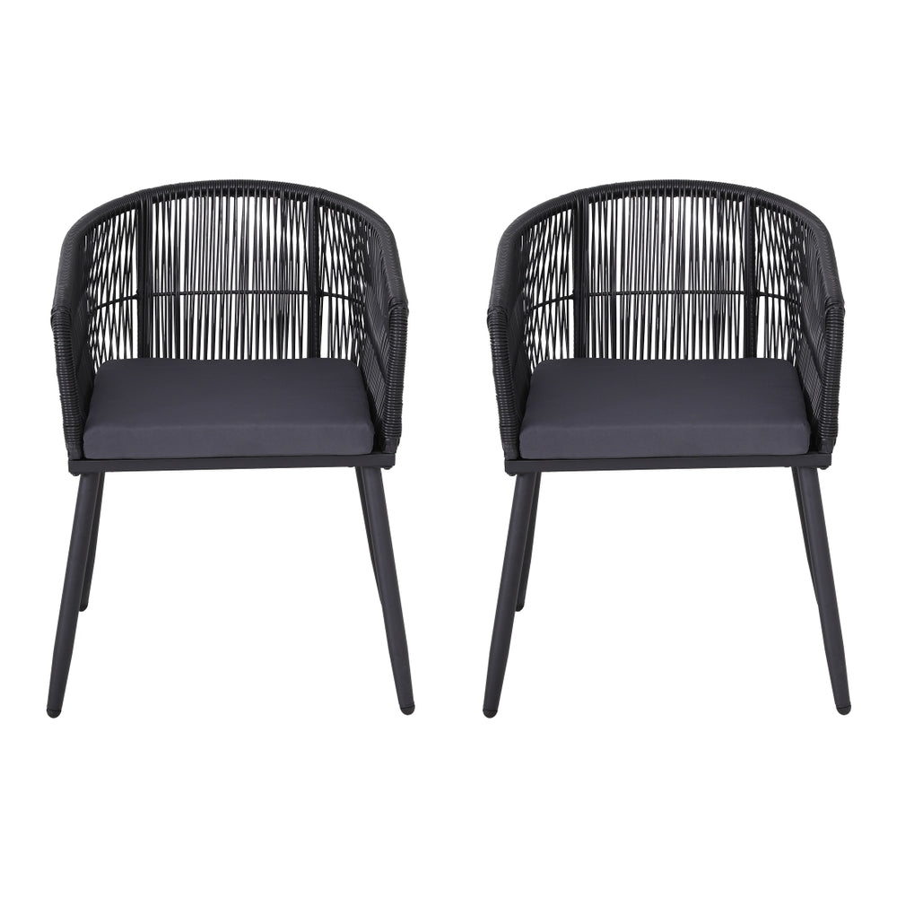 Gardeon 2PC Outdoor Dining Chairs Wicker Chair Patio Furniture Garden Steel Black - Image 4