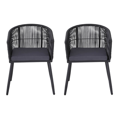 Gardeon 2PC Outdoor Dining Chairs Wicker Chair Patio Furniture Garden Steel Black - Image 4