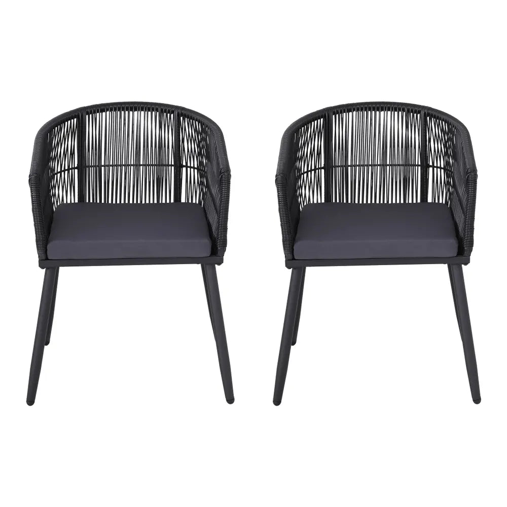 Gardeon 2PC Outdoor Dining Chairs Wicker Chair Patio Furniture Garden Steel Black - Image 4