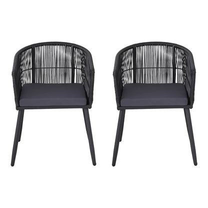 Gardeon 2PC Outdoor Dining Chairs Wicker Chair Patio Furniture Garden Steel Black - Image 4