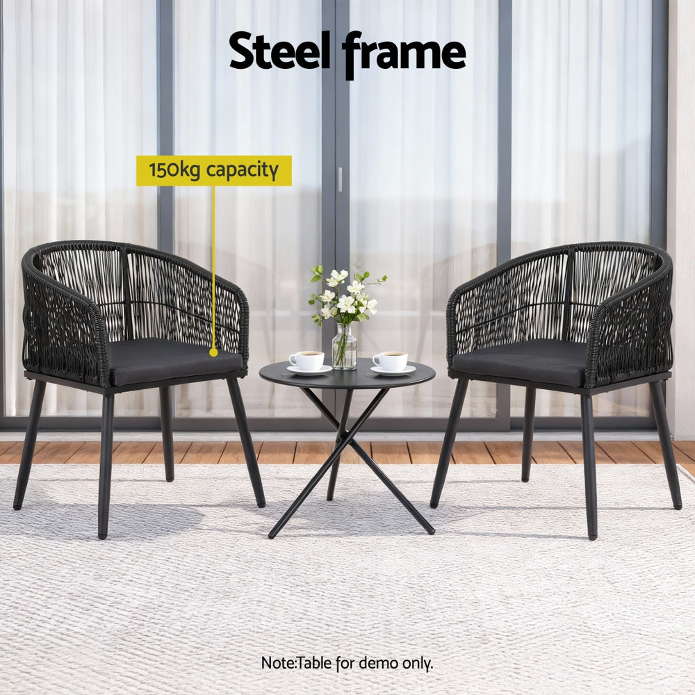 Gardeon 2PC Outdoor Dining Chairs Wicker Chair Patio Furniture Garden Steel Black - Image 5