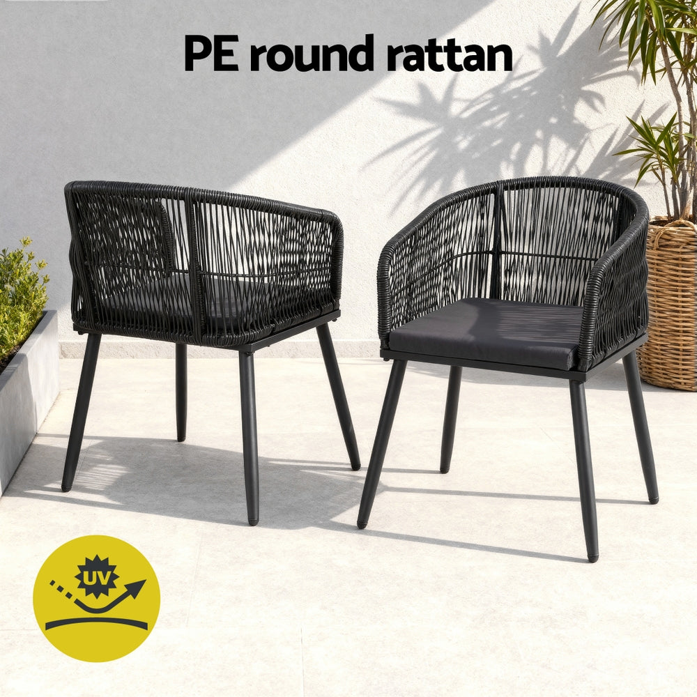 Gardeon 2PC Outdoor Dining Chairs Wicker Chair Patio Furniture Garden Steel Black - Image 6