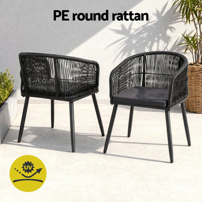 Gardeon 2PC Outdoor Dining Chairs Wicker Chair Patio Furniture Garden Steel Black - Image 6