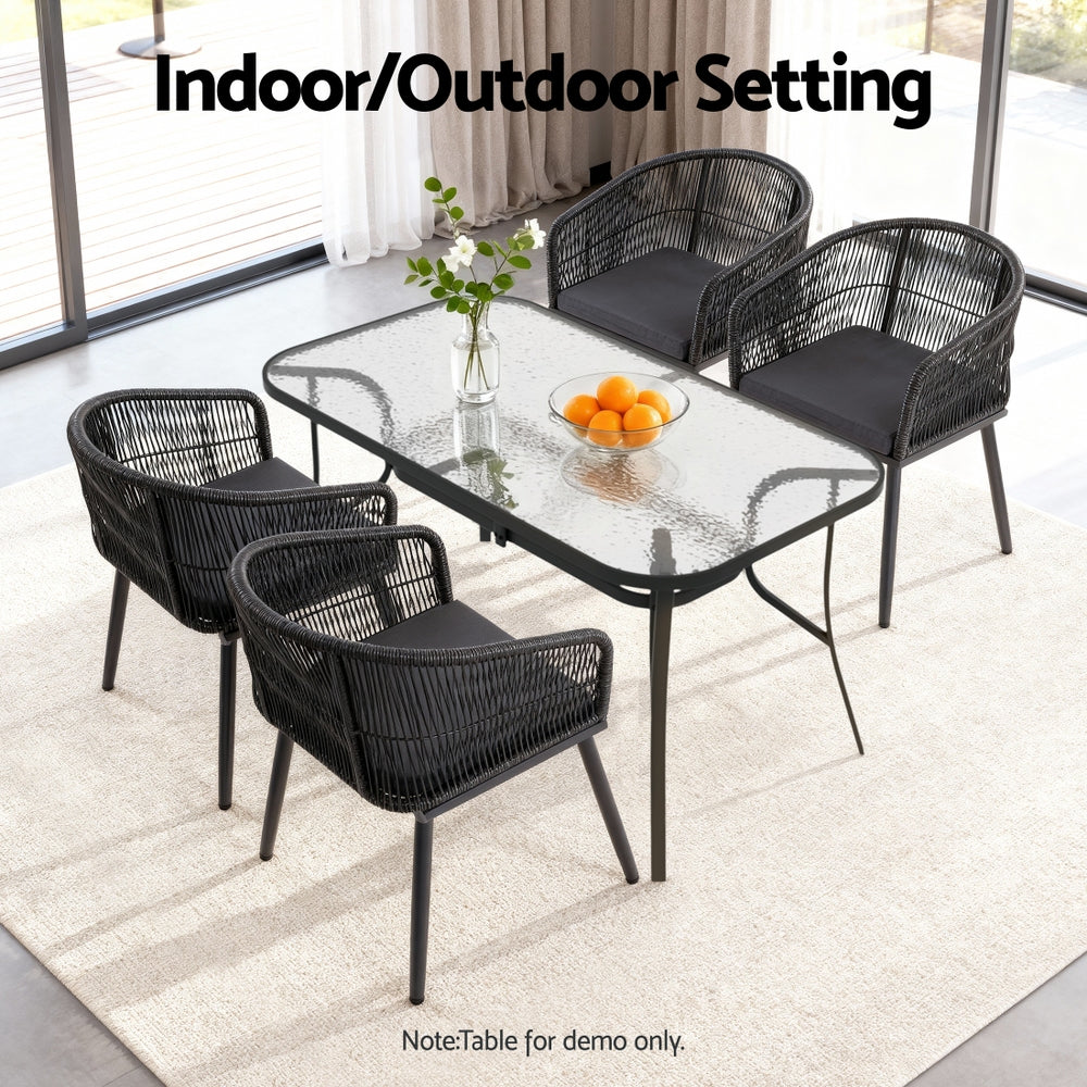 Gardeon 2PC Outdoor Dining Chairs Wicker Chair Patio Furniture Garden Steel Black - Image 7