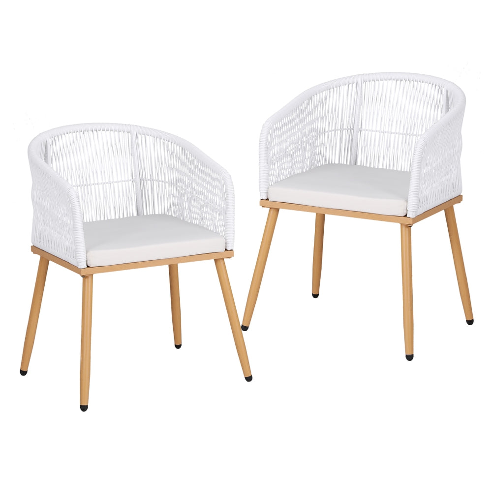 Gardeon 2PC Outdoor Dining Chairs Wicker Chair Patio Furniture Garden Steel White - Image 2