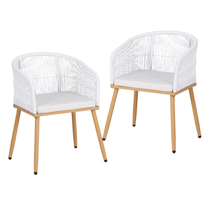 Gardeon 2PC Outdoor Dining Chairs Wicker Chair Patio Furniture Garden Steel White - Image 2