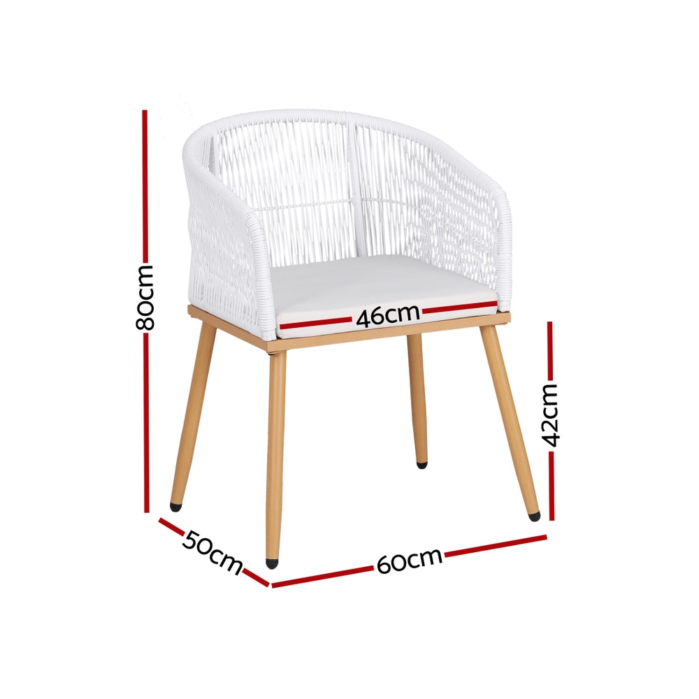 Gardeon 2PC Outdoor Dining Chairs Wicker Chair Patio Furniture Garden Steel White - Image 3