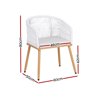 Gardeon 2PC Outdoor Dining Chairs Wicker Chair Patio Furniture Garden Steel White - Image 3