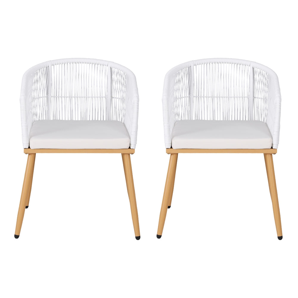 Gardeon 2PC Outdoor Dining Chairs Wicker Chair Patio Furniture Garden Steel White - Image 4