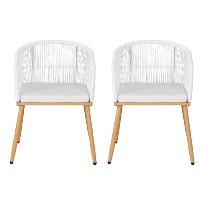 Gardeon 2PC Outdoor Dining Chairs Wicker Chair Patio Furniture Garden Steel White - Image 4