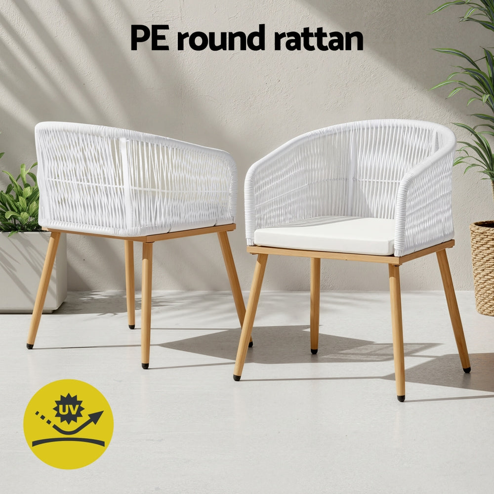 Gardeon 2PC Outdoor Dining Chairs Wicker Chair Patio Furniture Garden Steel White - Image 6