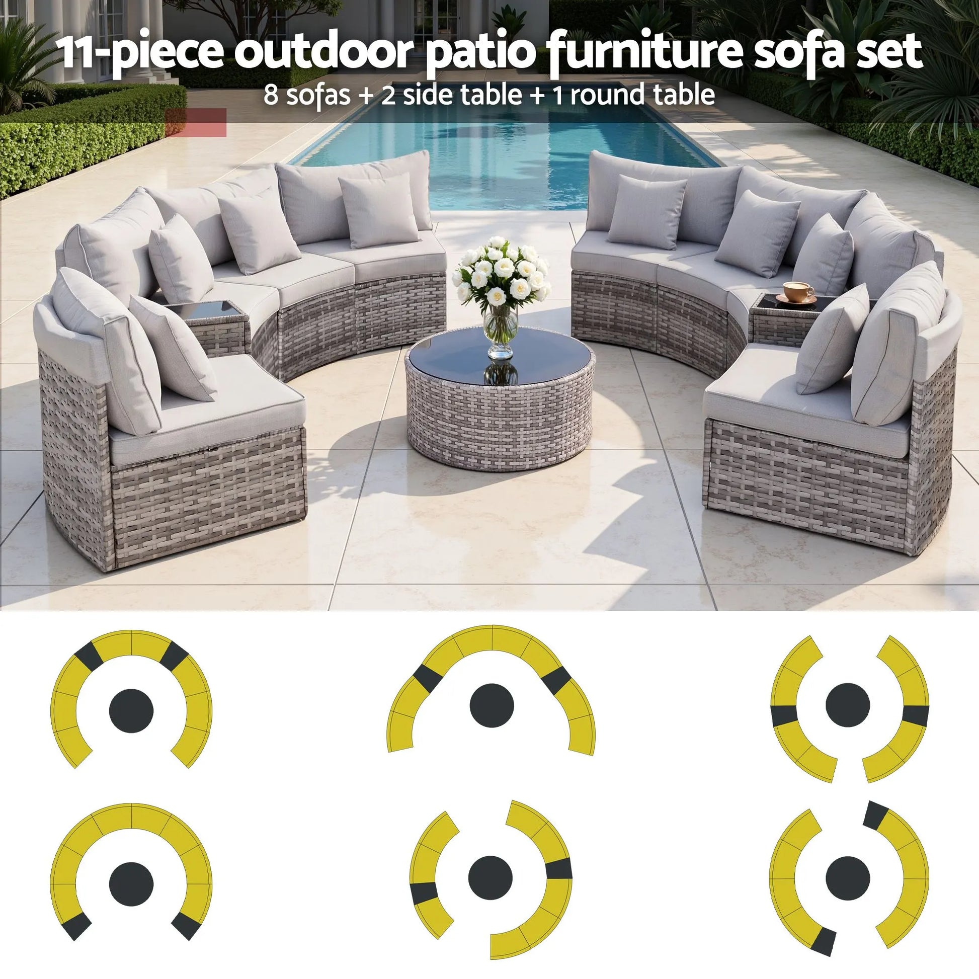 Gardeon 8 Seater Outdoor Sofa Set 11PCS Table Chair Set Garden Rattan Furniture - Image 4