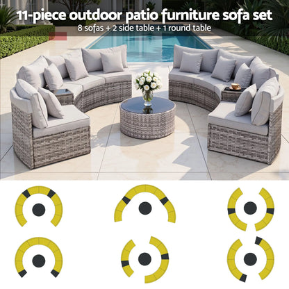 Gardeon 8 Seater Outdoor Sofa Set 11PCS Table Chair Set Garden Rattan Furniture - Image 4