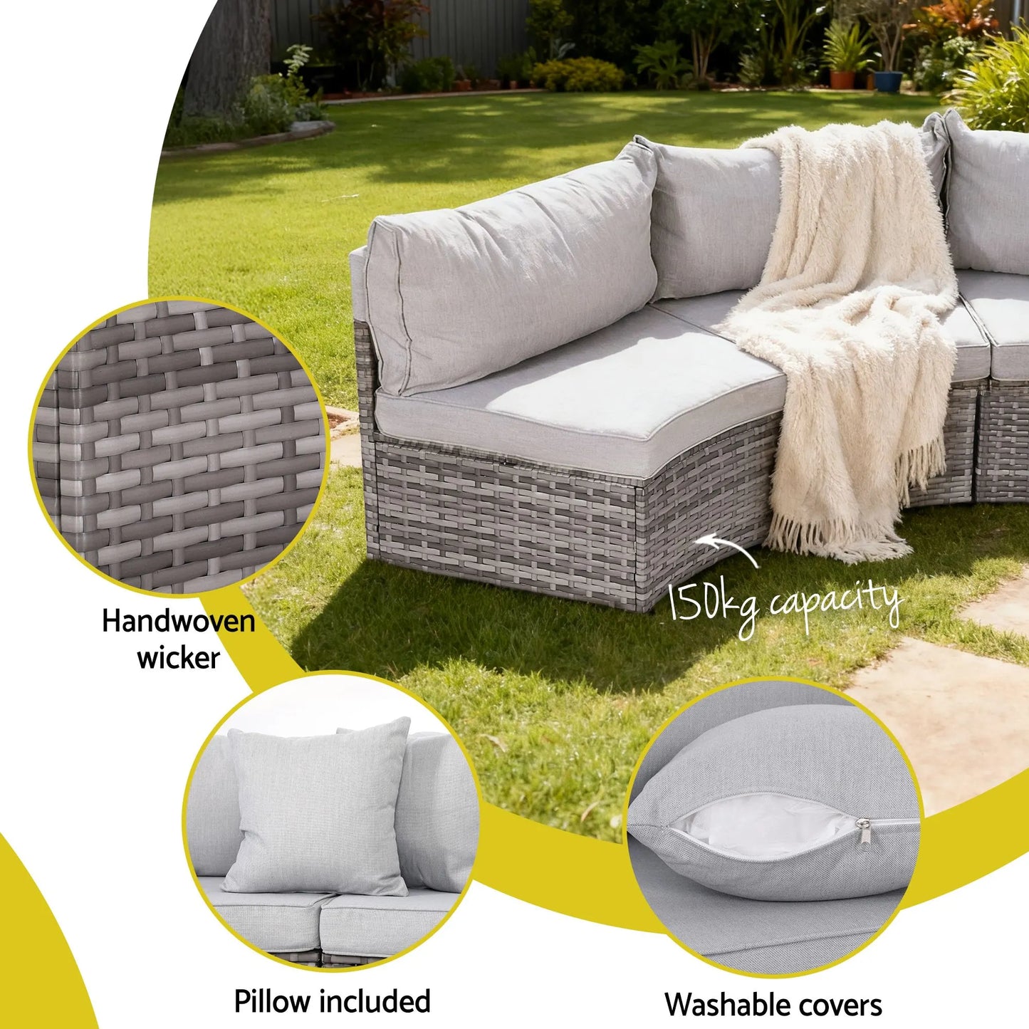 Gardeon 8 Seater Outdoor Sofa Set 11PCS Table Chair Set Garden Rattan Furniture - Image 5