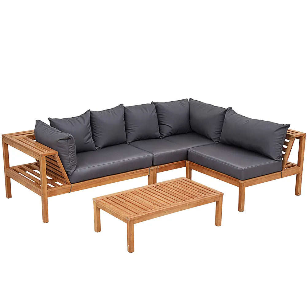 Gardeon 4 Pieces Outdoor Sofa Set 5-Seater Wooden Bench with Built-in Side Table - Image 2