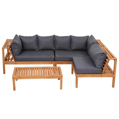 Gardeon 4 Pieces Outdoor Sofa Set 5-Seater Wooden Bench with Built-in Side Table - Image 4