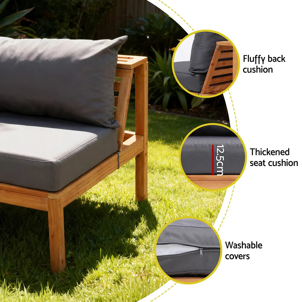 Gardeon 4 Pieces Outdoor Sofa Set 5-Seater Wooden Bench with Built-in Side Table - Image 7