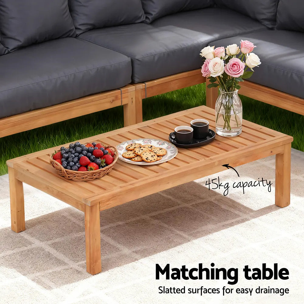 Gardeon 4 Pieces Outdoor Sofa Set 5-Seater Wooden Bench with Built-in Side Table - Image 8