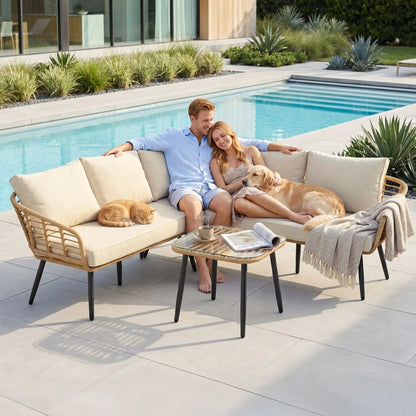 Gardeon 4-Piece Modular Outdoor Sofa Set with Cushions 5 Seater Rattan Furniture