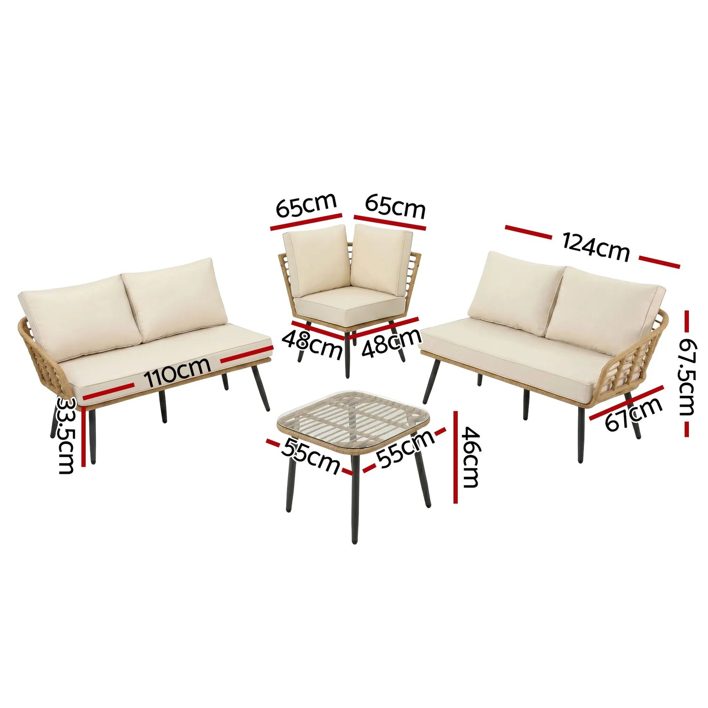 Gardeon 4-Piece Modular Outdoor Sofa Set with Cushions 5 Seater Rattan Furniture - Image 2