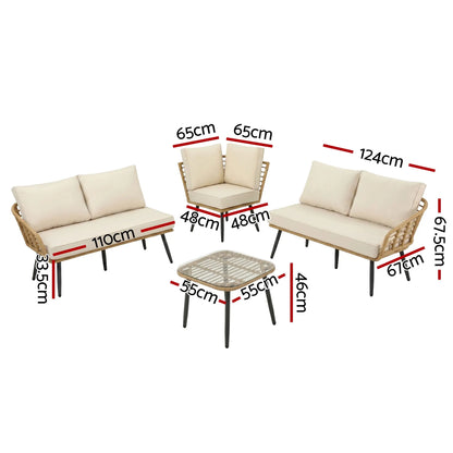 Gardeon 4-Piece Modular Outdoor Sofa Set with Cushions 5 Seater Rattan Furniture - Image 2