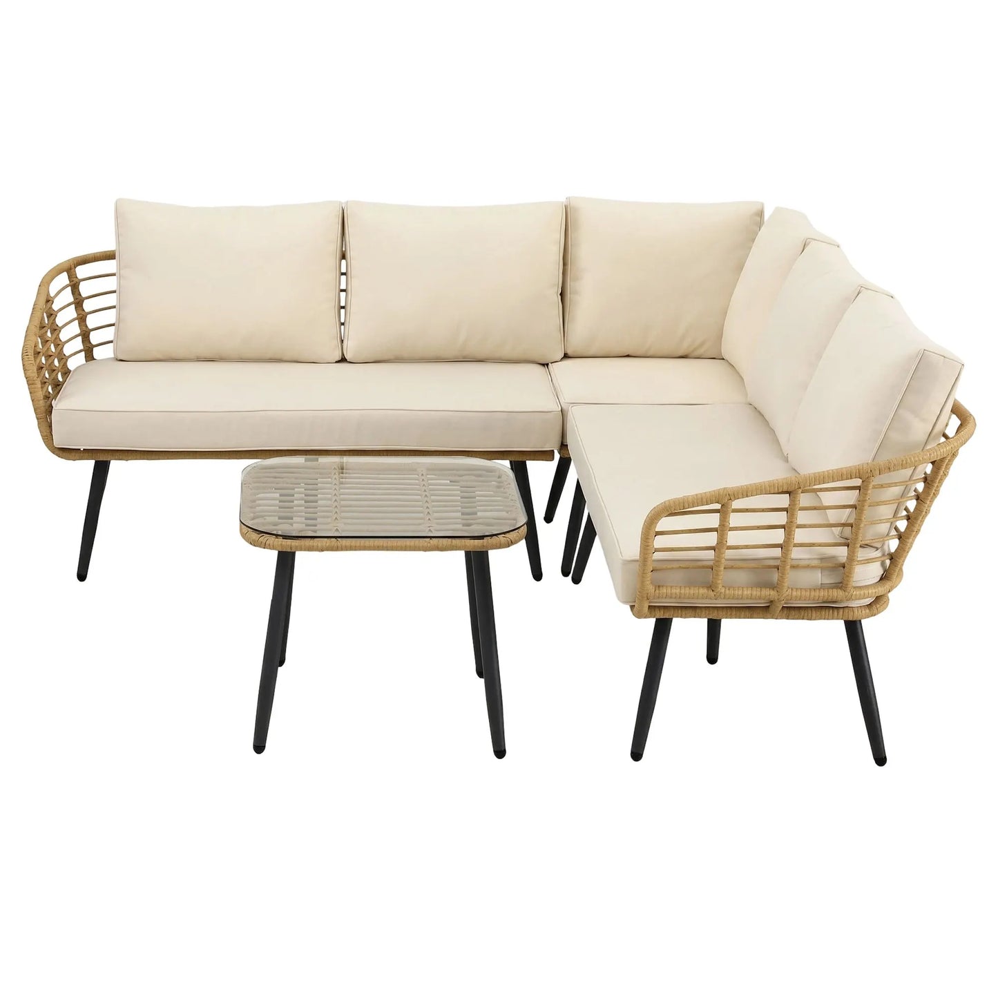 Gardeon 4-Piece Modular Outdoor Sofa Set with Cushions 5 Seater Rattan Furniture - Image 3